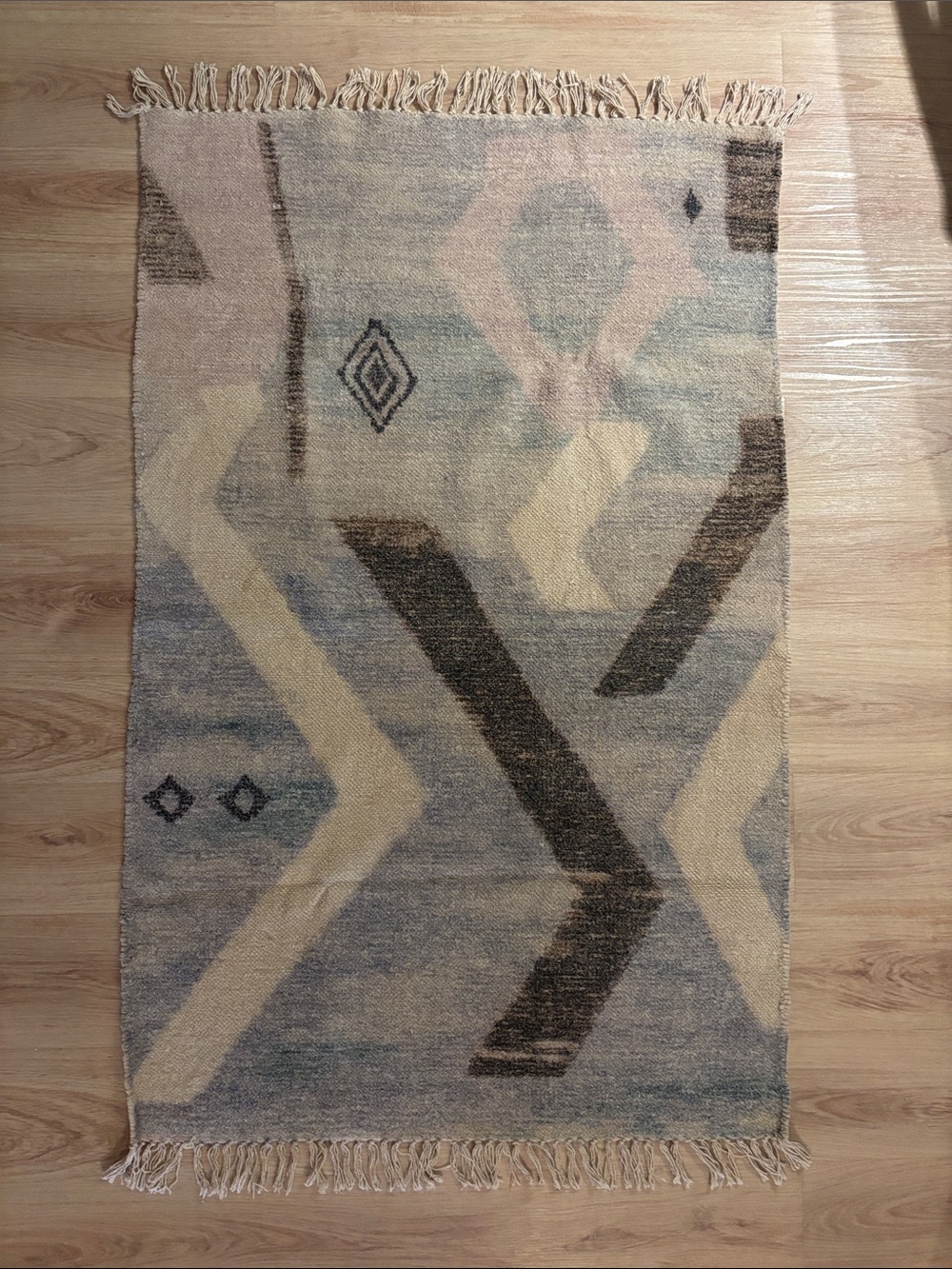 Urban Outfitters Neutral Geometric Fringe Door Mat in Blue, Beige, Brown